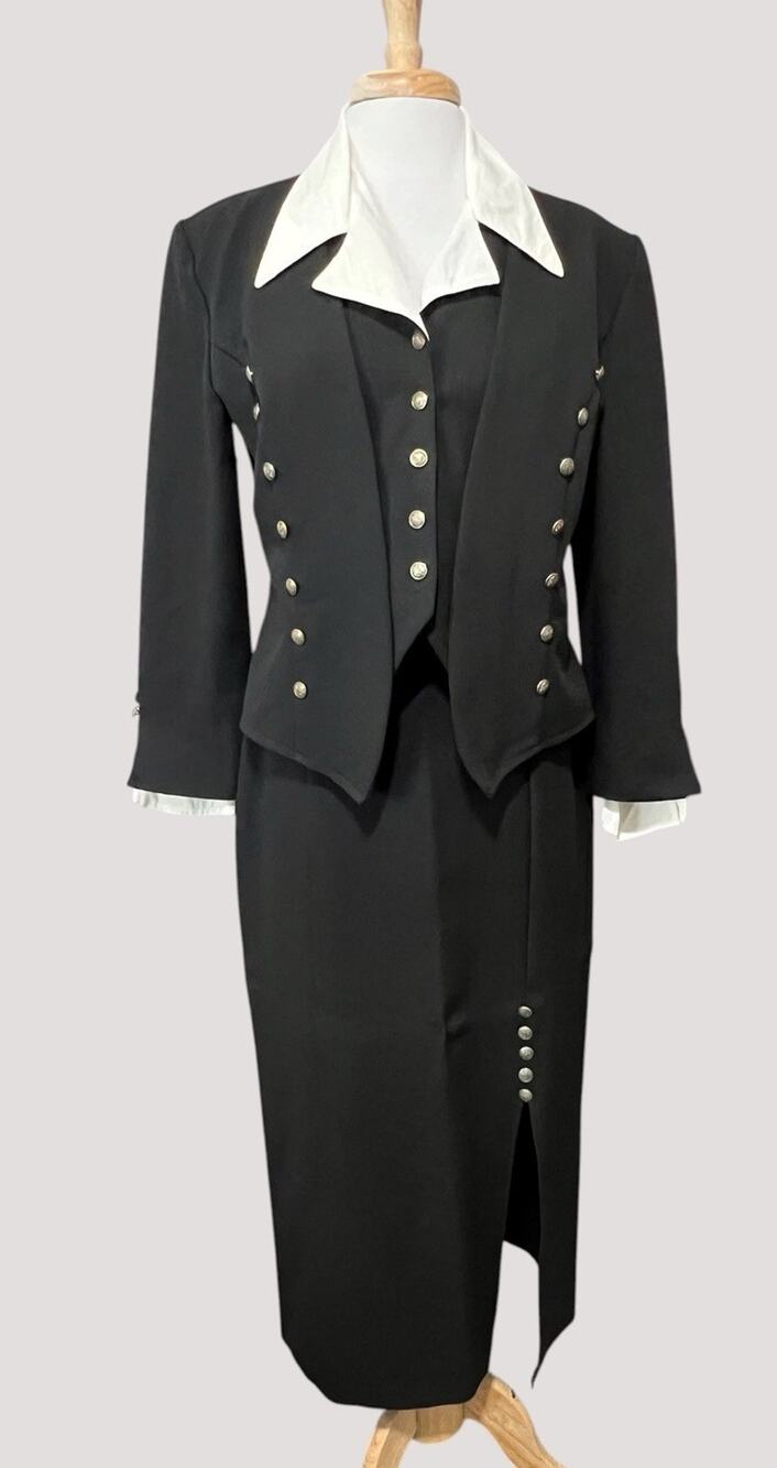Hot Stuff Vtg 80s 90s Black Maxi Skirt Suit Women M Dark Academia Corporate Goth